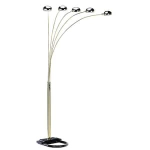 84 in. Gold 5 Light 1-Way (On/Off) Arc Floor Lamp for Bedroom with Metal Lantern Shade