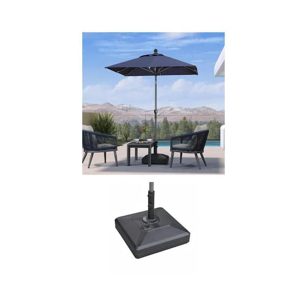 6 ft. Square Navy Blue Aluminum Crank and Tilt Umbrella with 115 lbs. Black Umbrella Base
