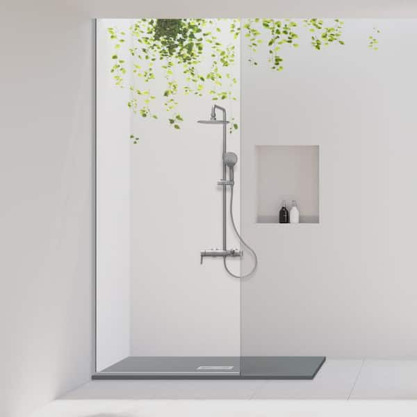 60 in. L x 32 in. W x 1.125 in. H Alcove Solid Composite Stone Shower Pan Base with Center Drain in Graphite Sand