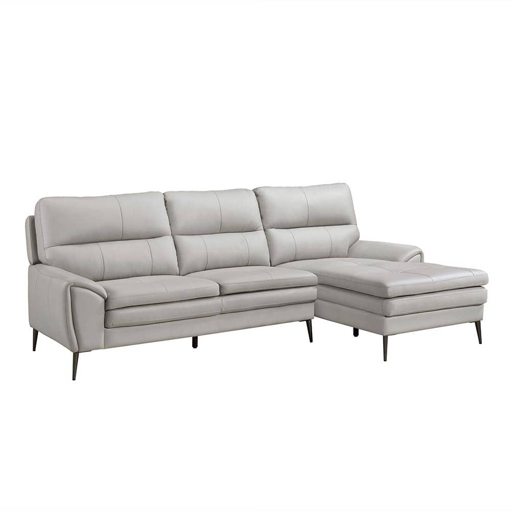 Dallas 104.5 in. Flared Arm 2-piece Leather Sectional Sofa in Gray with Rig