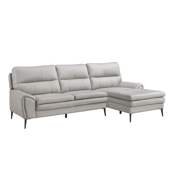 Lazzara Dallas 104.5 in. Flared Arm 2-piece Leather Sectional Sofa in Gray with Right Chaise