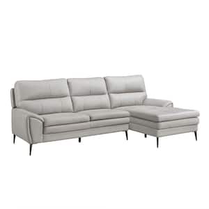 Dallas 104.5 in. Flared Arm 2-piece Leather Sectional Sofa in Gray with Right Chaise