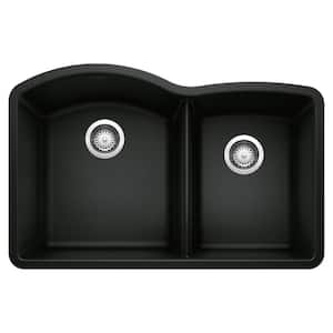 DIAMOND SILGRANIT Coal Black Granite Composite 32 in. Double Bowl Undermount Kitchen Sink