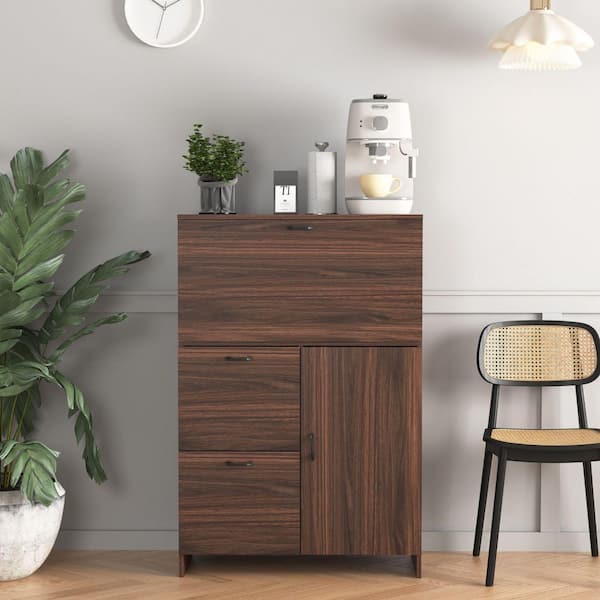 Penelope Walnut 47.2 in. H Accent Storage Cabinet Sideboard with Drawer and Shelves