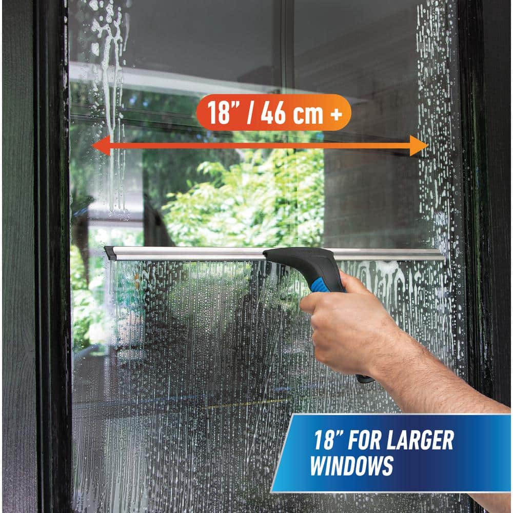 18-Inch Blue and Black Plastic Window Squeegee with Interchangeable Blades