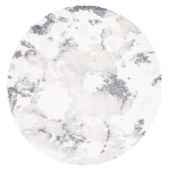 Berber Shag 7 ft. x 7 ft. Gray/Ivory Abstract Monochrome Round Area Rug