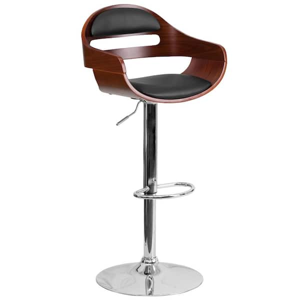 Flash Furniture Bentwood 32.25 in. Adjustable Height Chrome and Walnut Cushioned Bar Stool