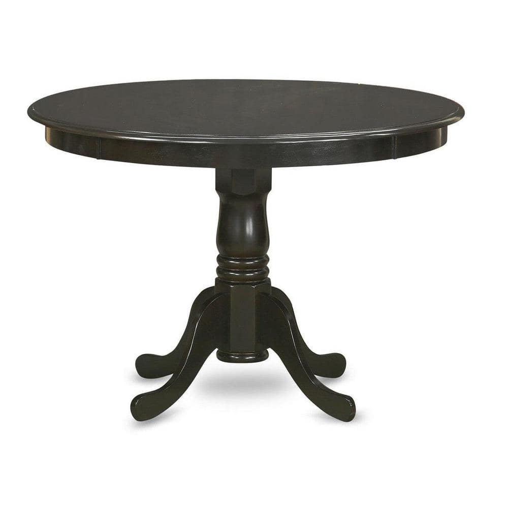 Cappuccino Wood Round Dining Table with Beige Upholstered Chairs