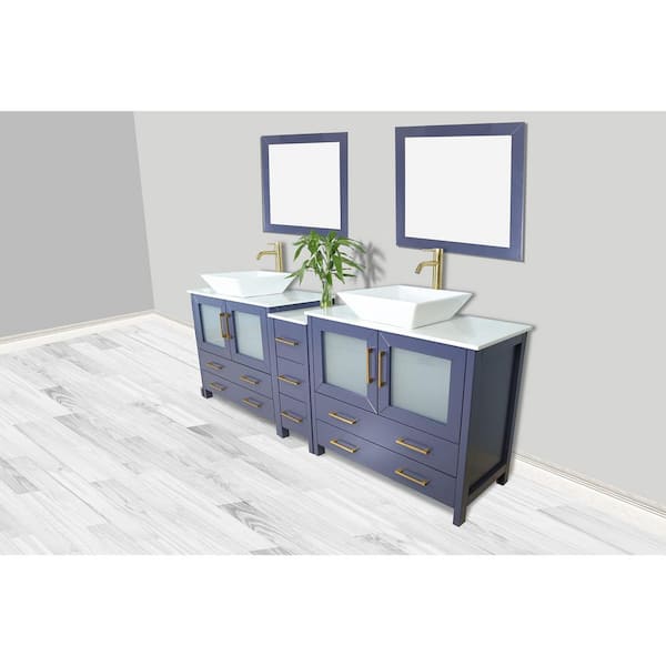 Vanity Art VA3036-96B 96 inch Double Sink Bathroom Vanity Set with Ceramic Vanity Top with Soft Closing Doors and Drawers - Blue