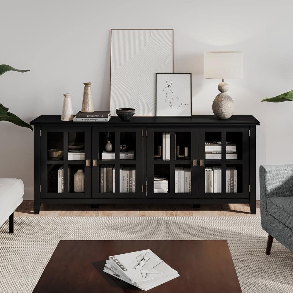 Black Solid Wood 66'' Traditional Sideboard with Adjustable Shelving