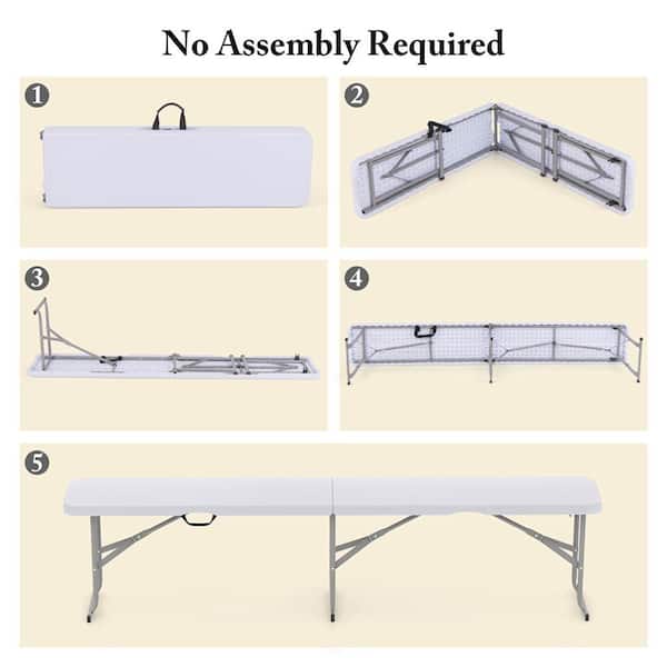 Costway White Metal Outdoor Folding Bench Ottoman with Non-slip