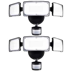 Black 40-Watt 3800-Lumen 180° Motion or Dusk to Dawn Control 3-Head Outdoor Integrated LED Security Flood Light 2-Pack