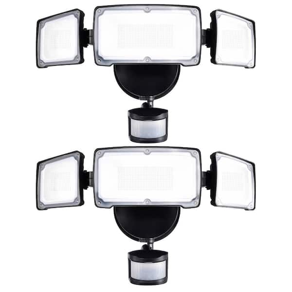 Black 40-Watt 3800-Lumen 180° Motion or Dusk to Dawn Control 3-Head Outdoor Integrated LED Security Flood Light 2-Pack