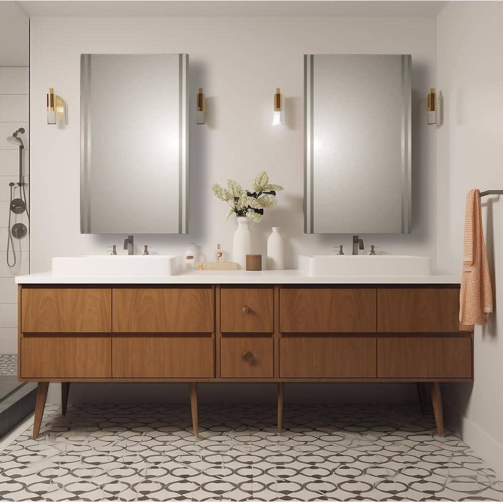 Asiana Modern Styled 16 in. W x 26 in. H Beveled Double Mirror Recessed Bathroom Medicine Cabinet price history on PriceWatchPro