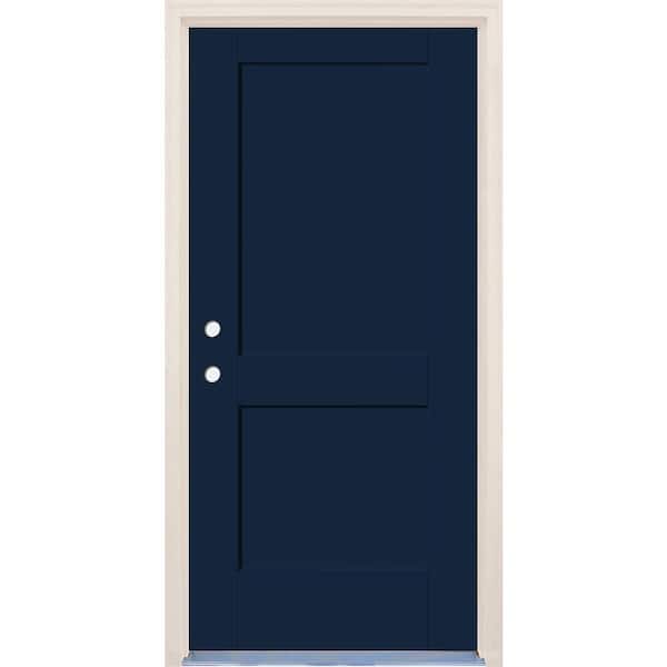 Builders Choice 32 in. x 80 in. 2-Panel Right-Hand Indigo Fiberglass Prehung Front Door w/6-9/16 in. Frame and Nickel Hinges