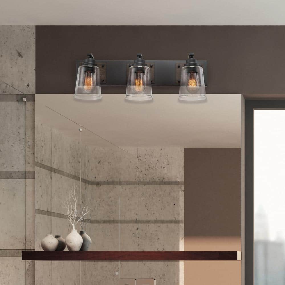 Buy Warsaw 24 in. 3Light Matte Black Vanity Light with Faux Wood