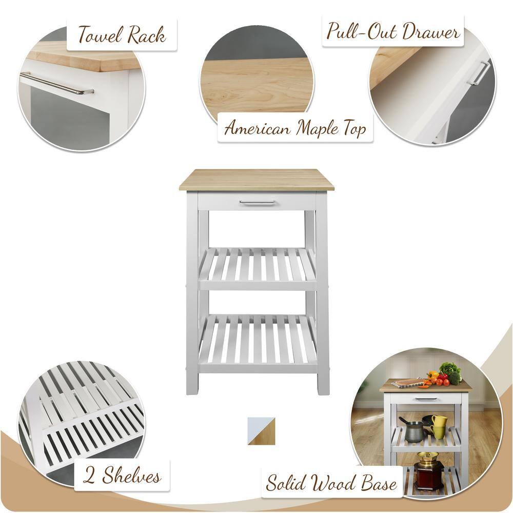 White Kitchen Island with American Hardwood Top and Shelves