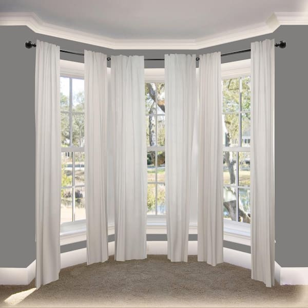 Arman 20 in. - 72 in. Bay Window Single Curtain Rod in Black with Finial