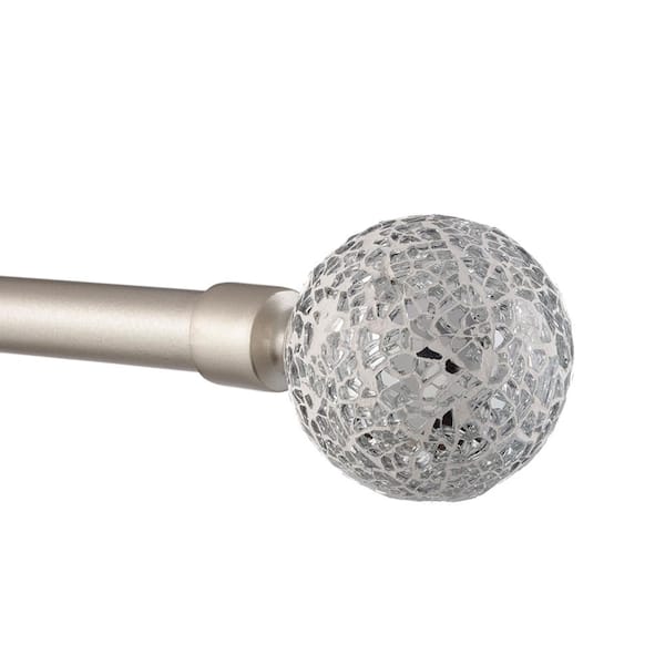 EXCLUSIVE HOME White Mosaic 36 in. - 72 in. Adjustable 1 in. Single Curtain Rod Kit in Matte Silver with Finial