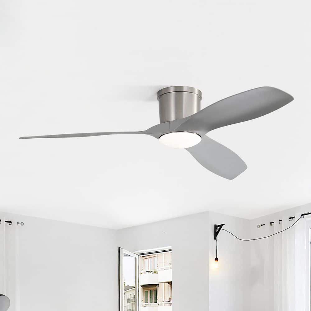 52 in. Integrated LED Indoor Flush Mount Chrome/Grey Standard Ceiling Fan with Dimmable Light and Remote 6-Speed price history on PriceWatchPro
