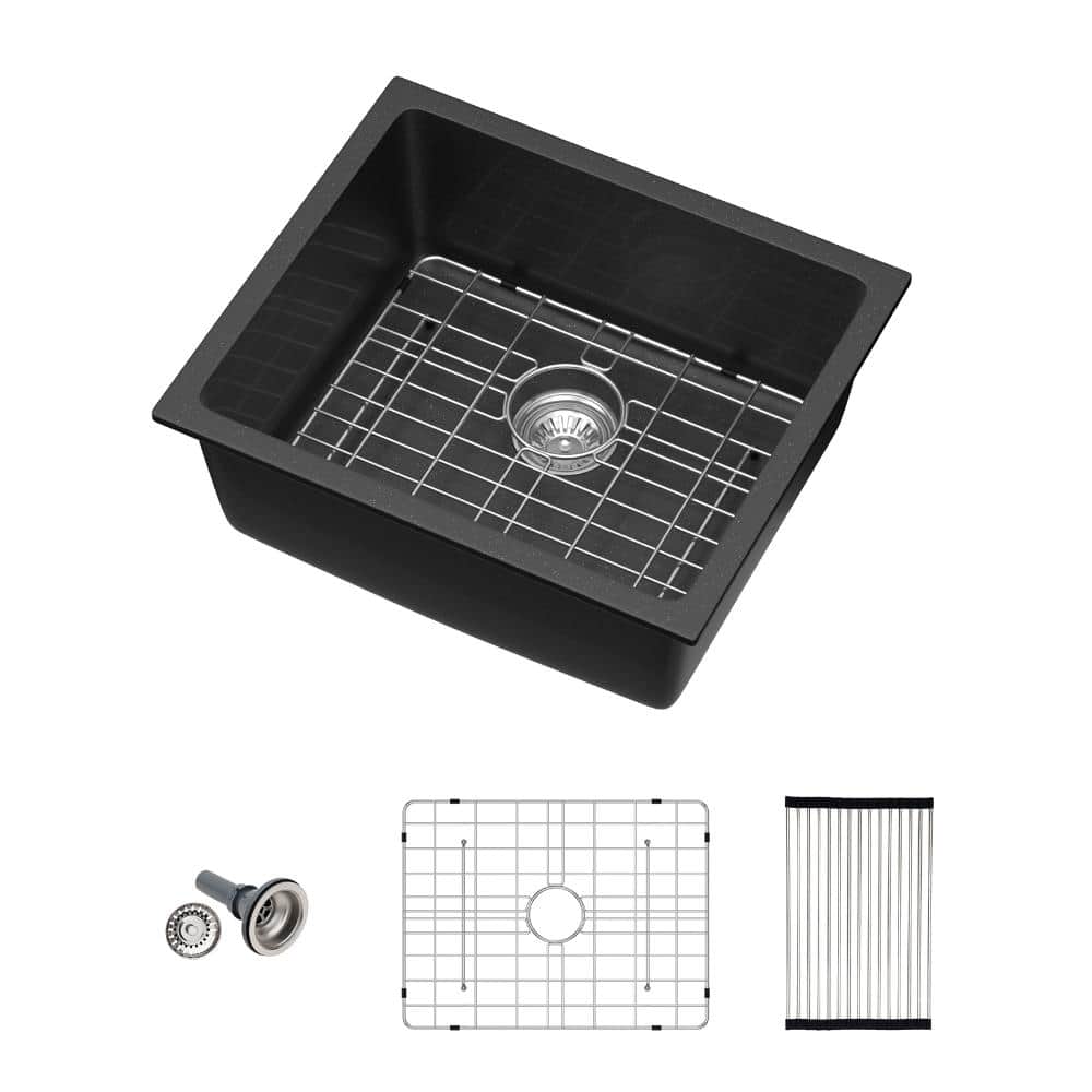 21 in. Undermount Single Bowl Black Quartz Composite Kitchen Sink Bar Kitchen Sink Round Corner with Accessories price history on PriceWatchPro