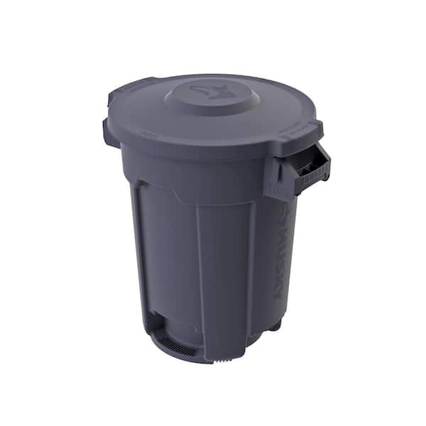 10 Gal. Grey Outdoor Vented Trash Can with Domed Lid, Rounded Handles, and Reinforced Foothold