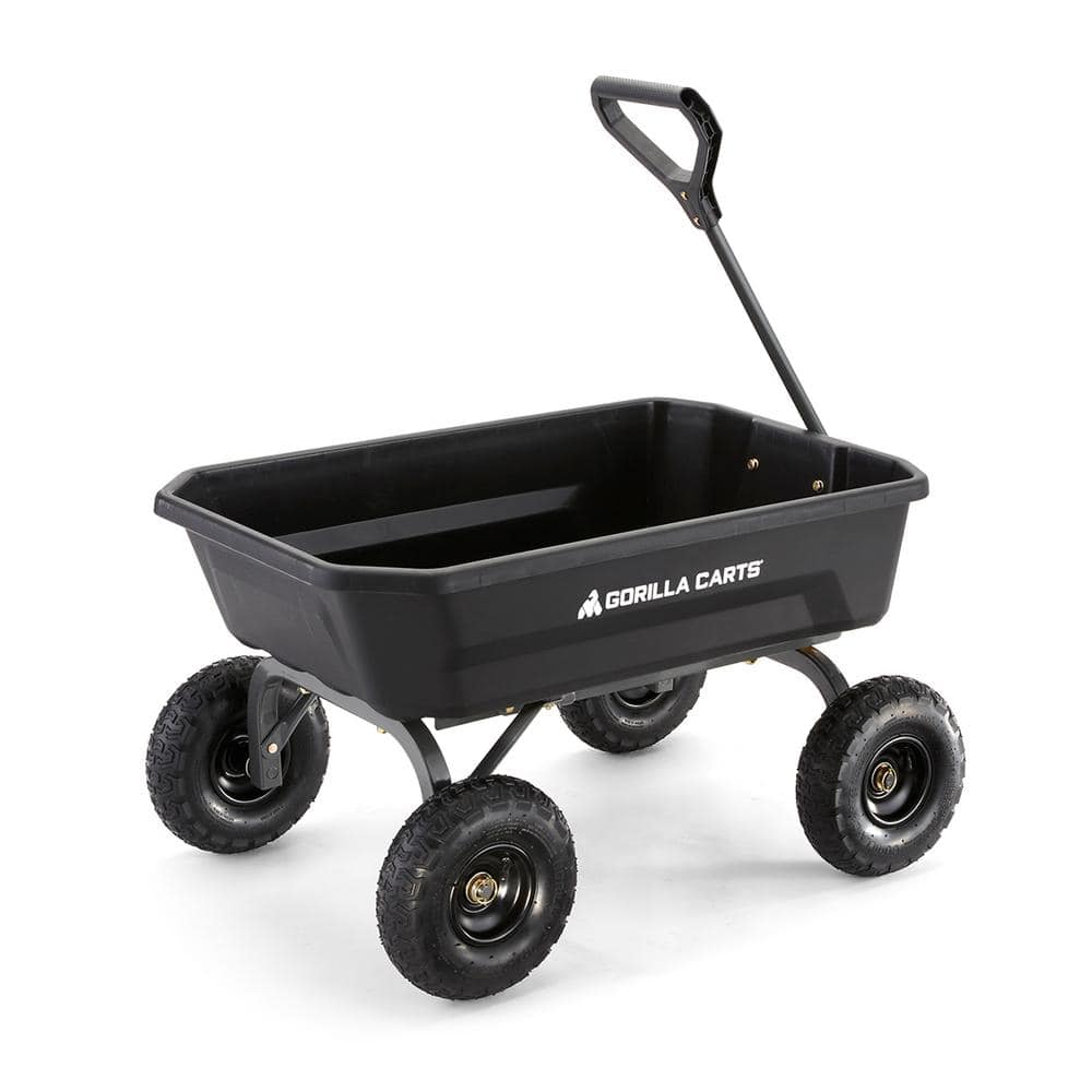 Gorilla 4 Cu. Ft. Black Poly Garden Dump Cart with Steel Handle
