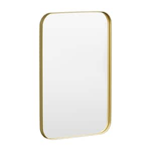 20 in. W x 30 in. H Tempered Glass Rounded Rectangle Framed Wall-Mounted Bathroom Vanity Mirror in Gold