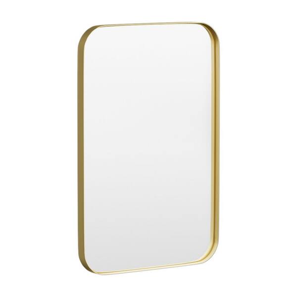 HOMEIBRO 20 in. W x 30 in. H Tempered Glass Rounded Rectangle Framed Wall-Mounted Bathroom Vanity Mirror in Gold