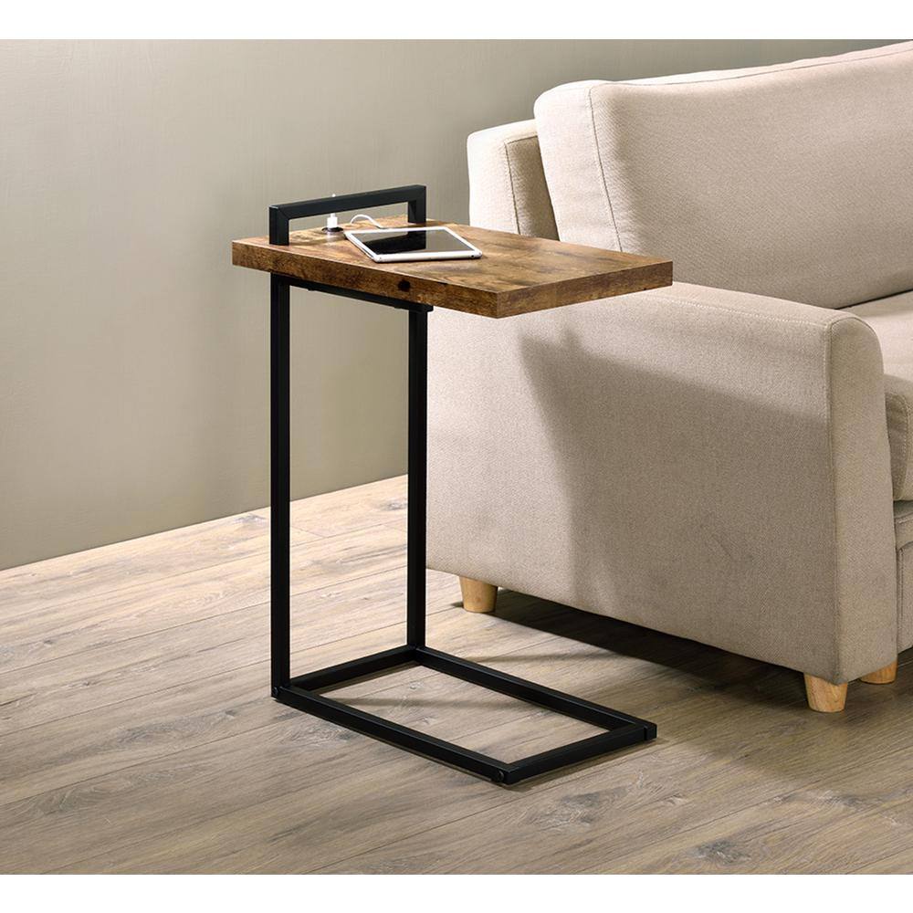 Transitional C-Shaped Nutmeg Accent Table with USB Port