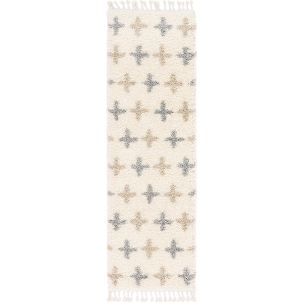 Hygge Shag Positive Ivory 2 ft. 7 in. x 8 ft. 2 in. Runner Rug