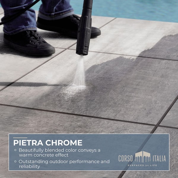 Corso Italia Sample - Pietra Chrome 6 in. x 6 in. x 0.75 in. Concrete Look Porcelain Paver