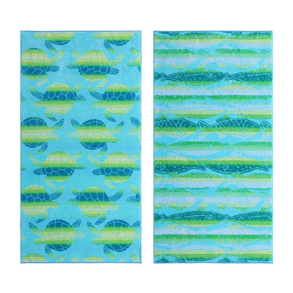 Tommy Bahama Ombre Fish and Ombre Turtle 2-Piece Blue Cotton 36 X 68 ...