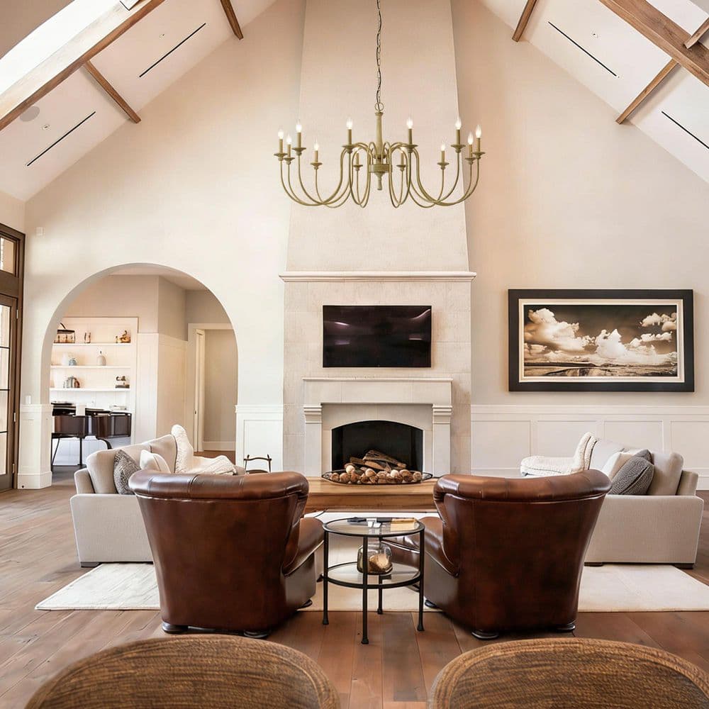 12-Light Farmhouse Brown Chandelier Rustic Wood Candle Pendant Light French Country Ceiling Fixture for Dining Room price history on PriceWatchPro