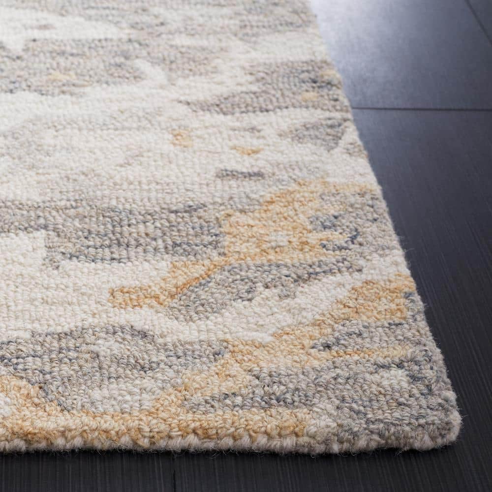 Ivory and Gray Abstract Handmade Wool 4' x 6' Area Rug