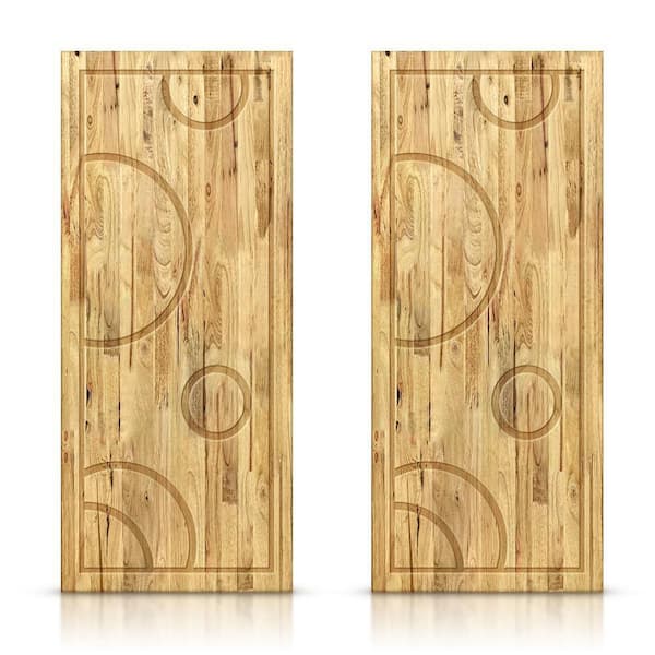 CALHOME 84 in. x 96 in. Hollow Core Weather Oak Stained Pine Wood Interior Double Sliding Closet Doors