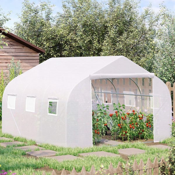 11.5 ft. x 10 ft. Outdoor Walk-in Greenhouse, with Roll-up Windows, Zippered Door, Heavy Duty Steel Frame, White