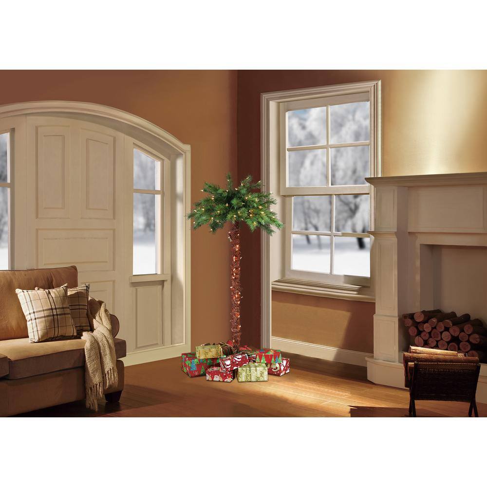 4 ft Pre-Lit Green and Brown PVC Palm Tree with Lights