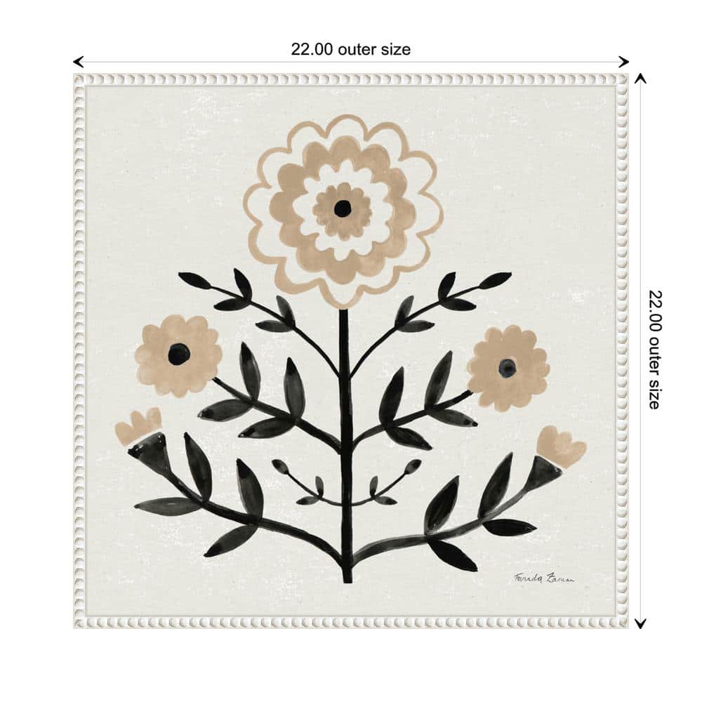 Garden Folk Flowers I Beige and Black Canvas Wall Art with White Frame