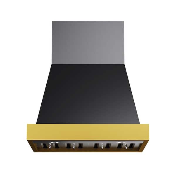 Kucht 36 in. 600 CFM Wall Mounted Range Hood in Titanium Stainless Steel with Gold Accents