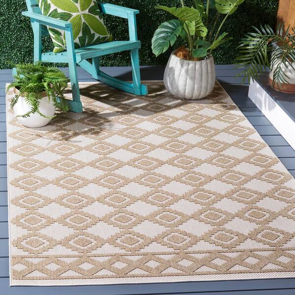 Global Beige/Brown 8 ft. x 10 ft. Diamond Ornate Border Indoor/Outdoor Area Rug