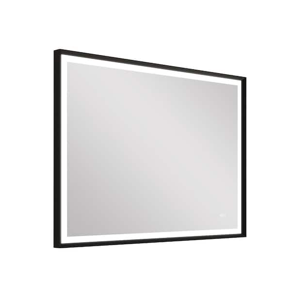 FORCLOVER 48 in. W x 36 in. H Rectangular Framed Anti-Fog Dimmable LED Wall Mounted LED Bathroom Vanity Mirror in Black