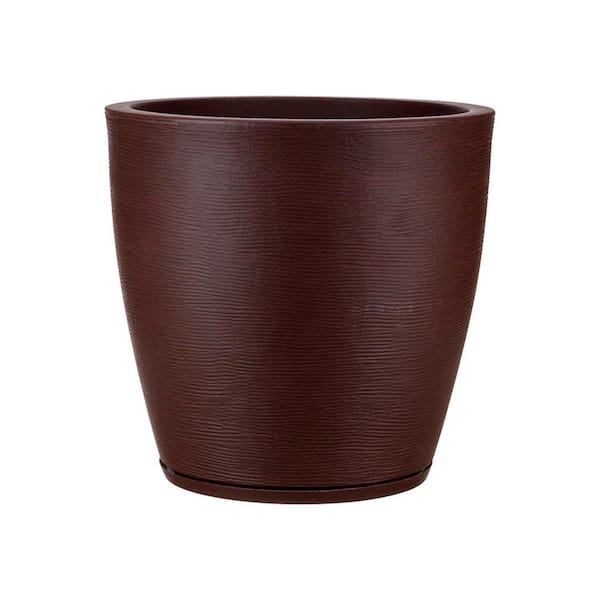 FLORIDIS Amsterdan Large Brown Stone Effect Plastic Resin Indoor and Outdoor Planter Bowl