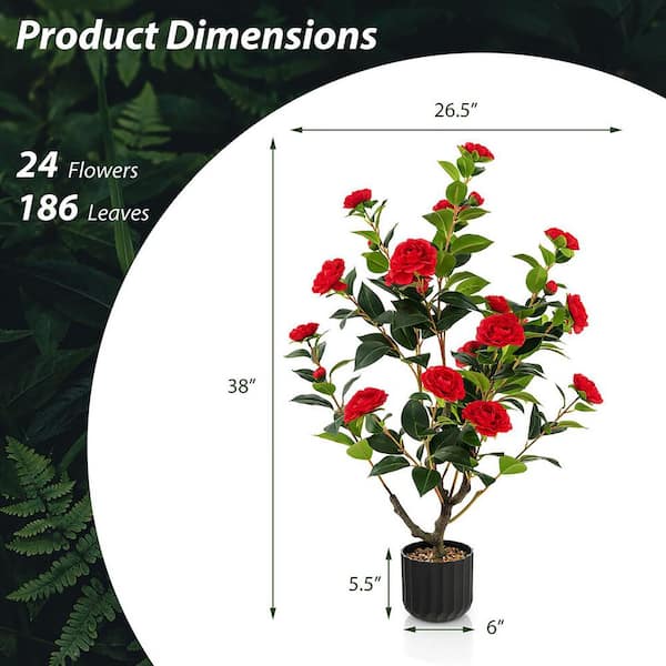 Gymax 38 in. Red Artificial Camellia Tree Topiary Faux