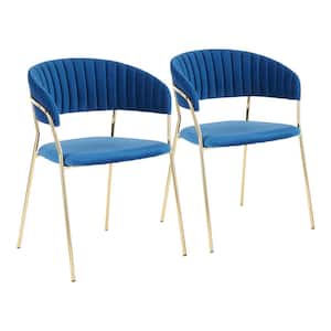 Tania Gold and Blue Velvet Armchair (Set of 2)