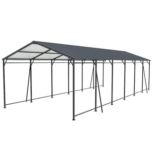 12 ft. W x 32 ft. D x 6.6 ft. H Black Heavy Duty Carport Canopy with Galvanized Steel Roof and Frame for Car