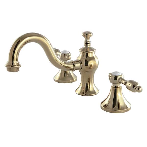 Kingston Brass Tudor 8 in. Widespread 2-Handle High-Arc Bathroom Faucet in Polished Brass