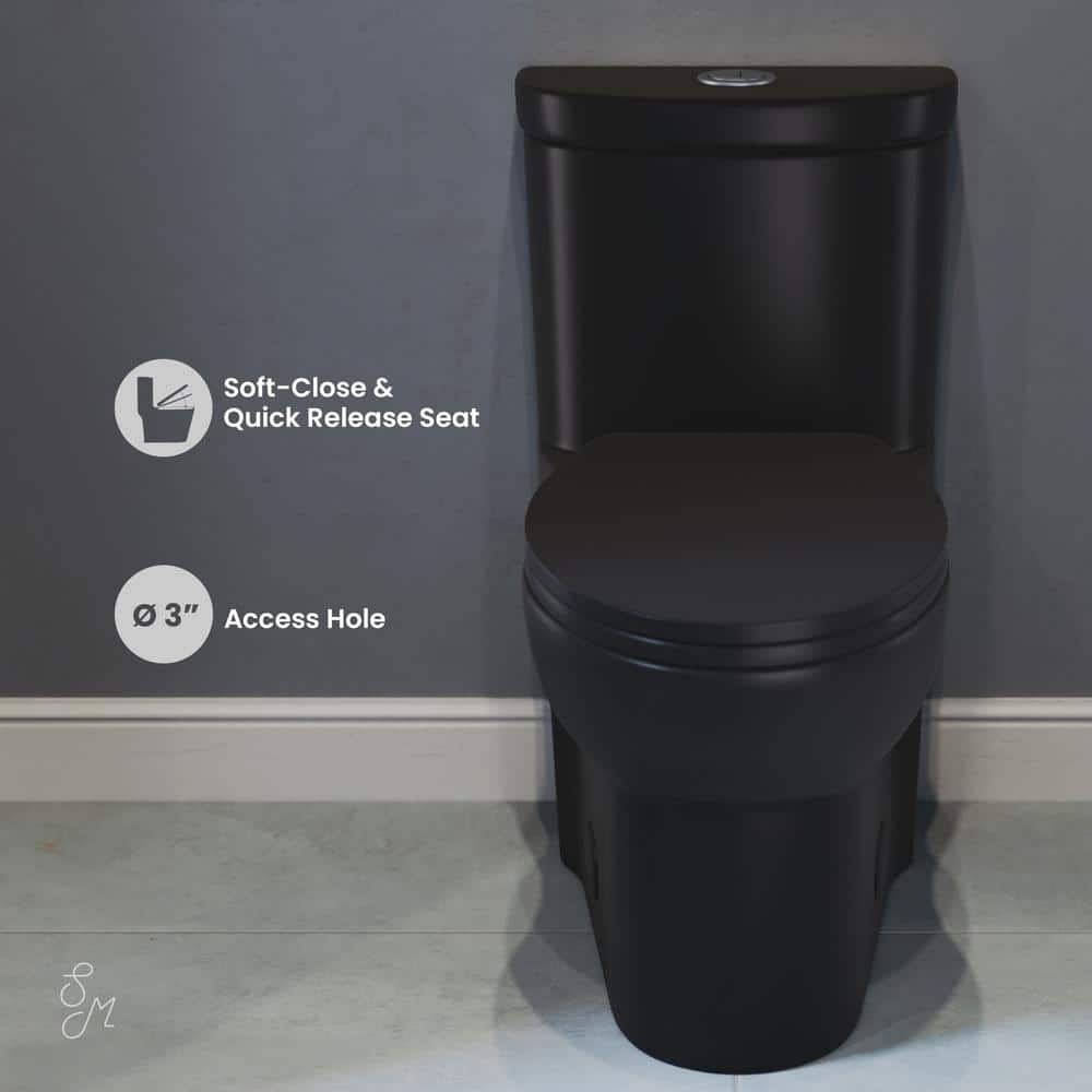 Sublime Matte Black Ceramic One-Piece Elongated Toilet