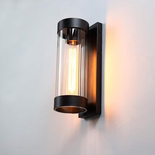 Logmey 7.76 in. Set of 2 Black Outdoor Wall Sconces Lights with Acrylic Frosted Shade, Hardwired Wall Lantern Scone No Bulbs