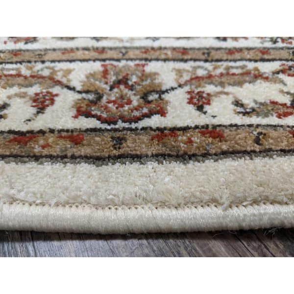 Como Ivory 8 ft. Round Traditional Oriental Scroll Area Rug